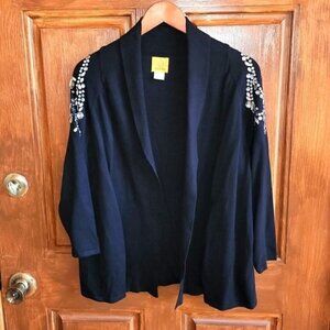 Ruby Rd. Vintage Embellished Rayon Black Long Sleeve‎ Collared Sz S Cardigan